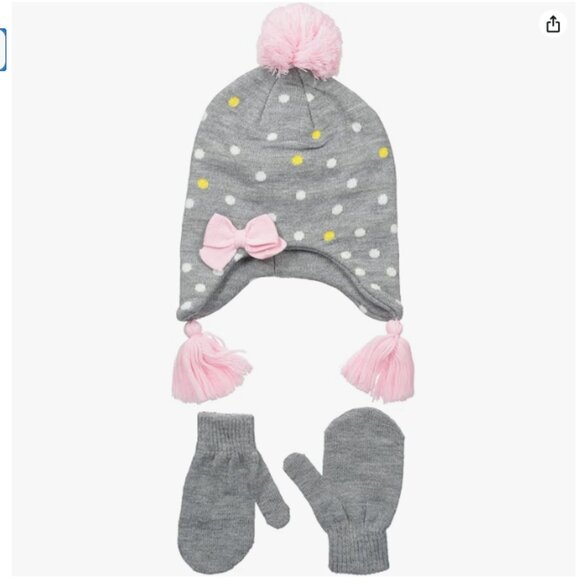 NEW Nolan Gloves Girls' Sunday Knit Polka Dot Hat and Glove Set, Sz. 2-4T - Picture 1 of 1